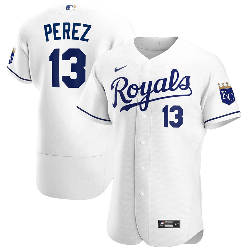 2020 MLB Men Kansas City Royals #13 Salvador Perez Nike White Home 2020 Authentic Player Jersey 1->kansas city royals->MLB Jersey